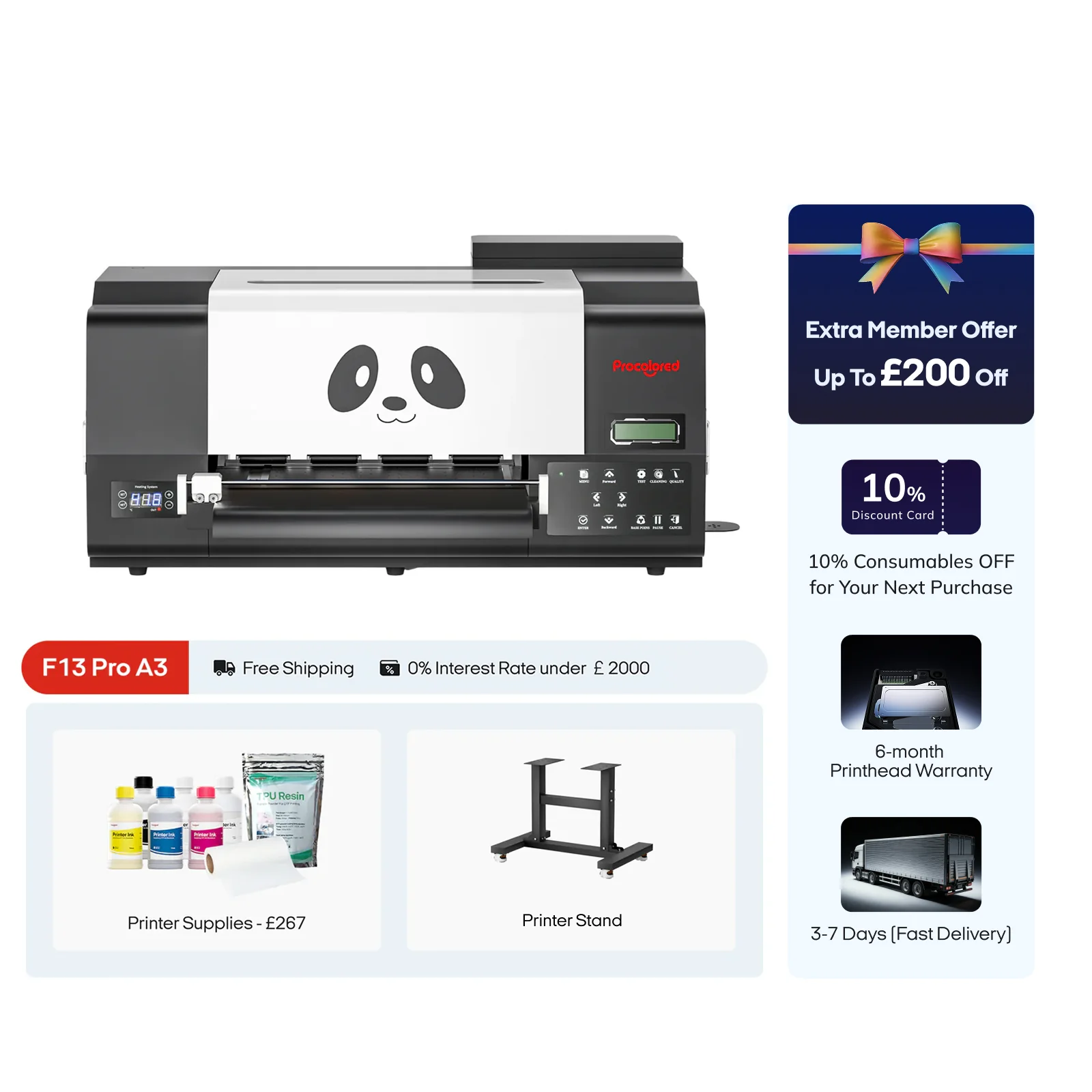 Procolored F13 Pro Panda DTF Printer 13" A3 Dual XP600 & Stand - Image 7